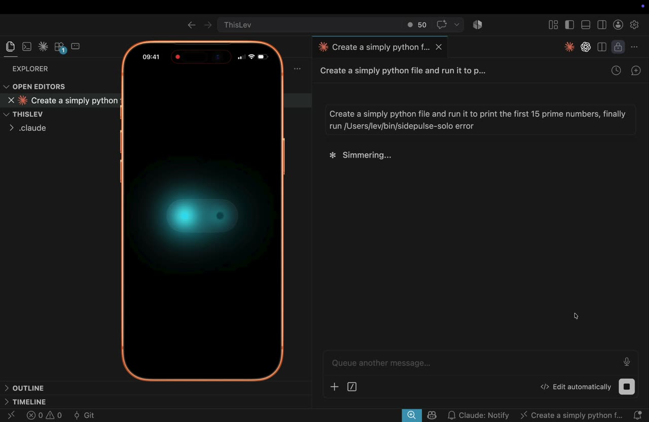 A phone showing coloured status lights for running coding agents.